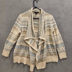 Chaps Denim Cardigan Sweater‎ Womens Size 1X Open Front Waterfall Stripe Cozy